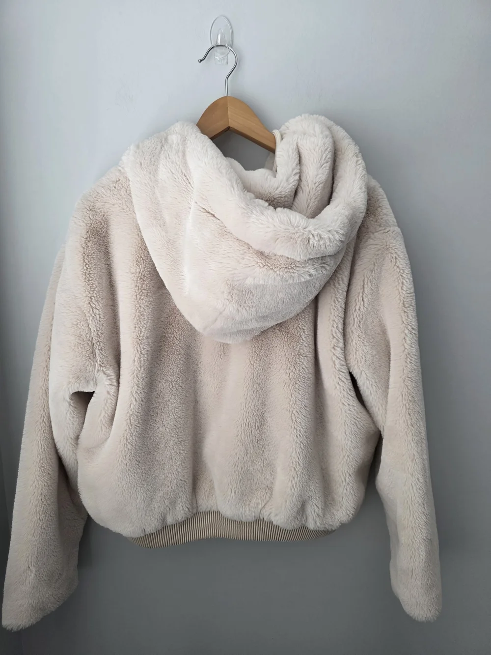 ZARA Cream Sherpa Fleece Zip Hoodie Jacket Size Large - Picture 7 of 12